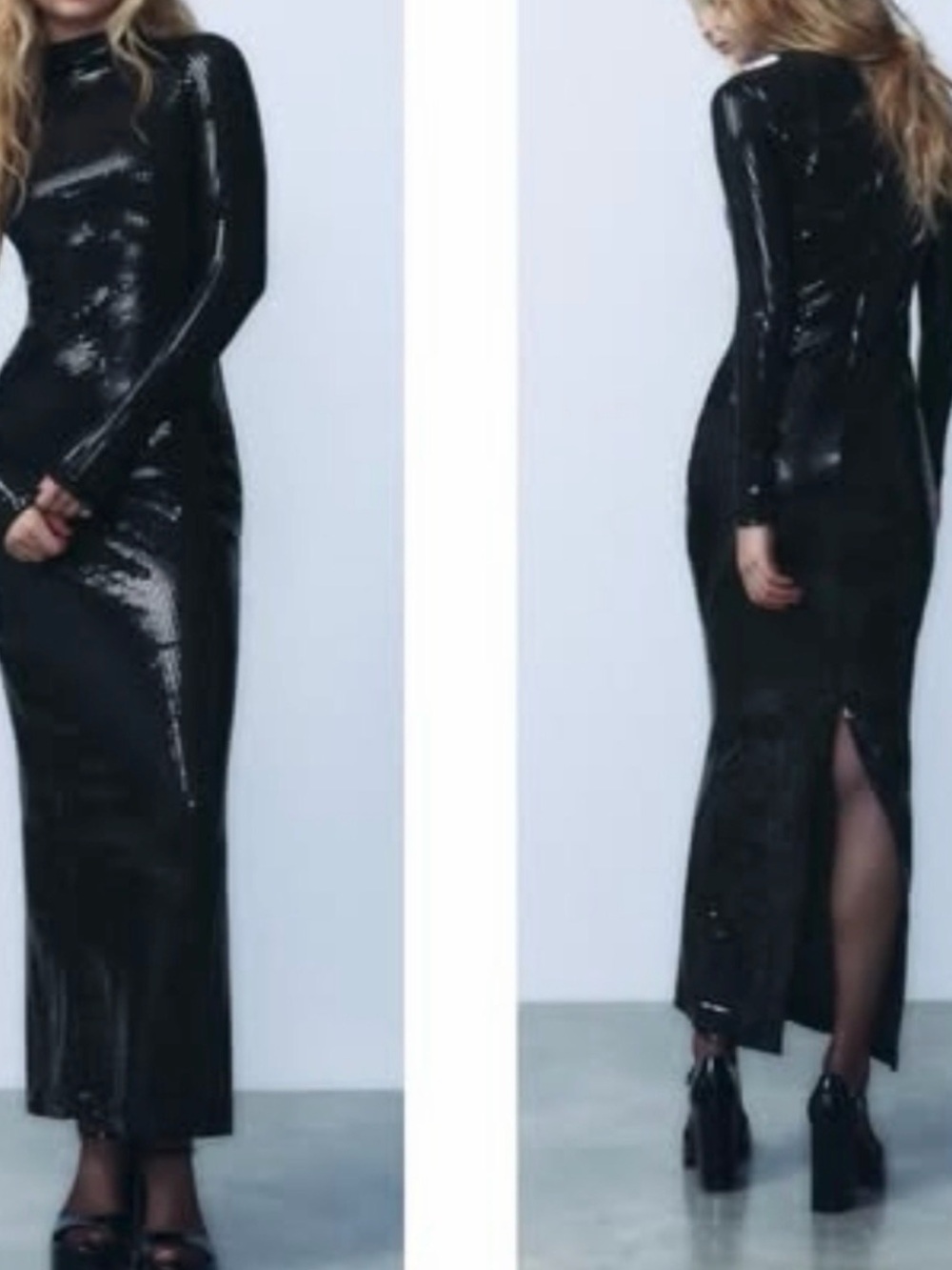 Zara Black Sequin Long-Sleeve Maxi Dress